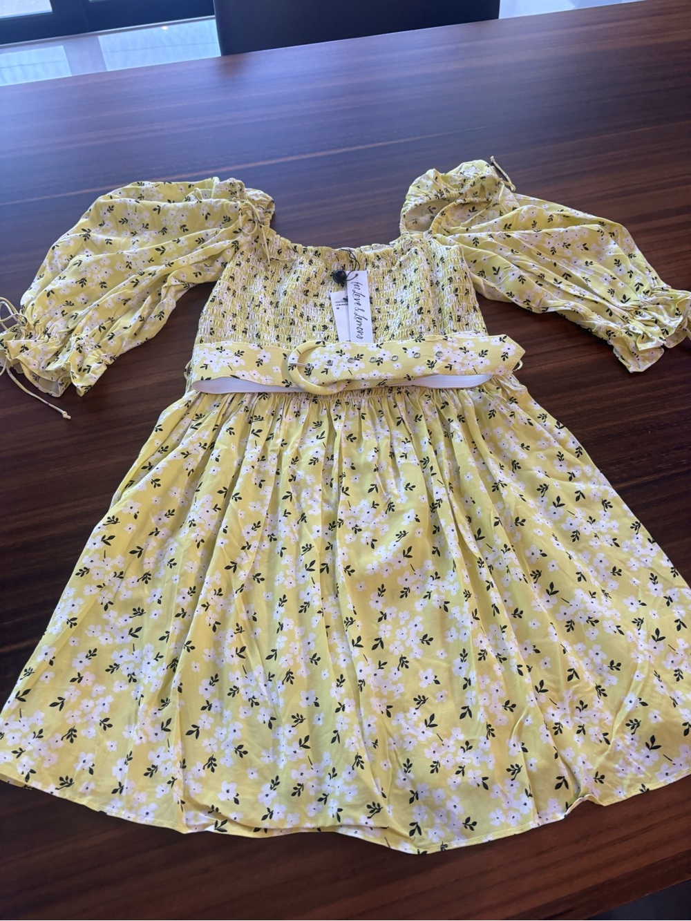 For Love And Lemons Yellow Floral Smocked Dress with Puff Sleeves